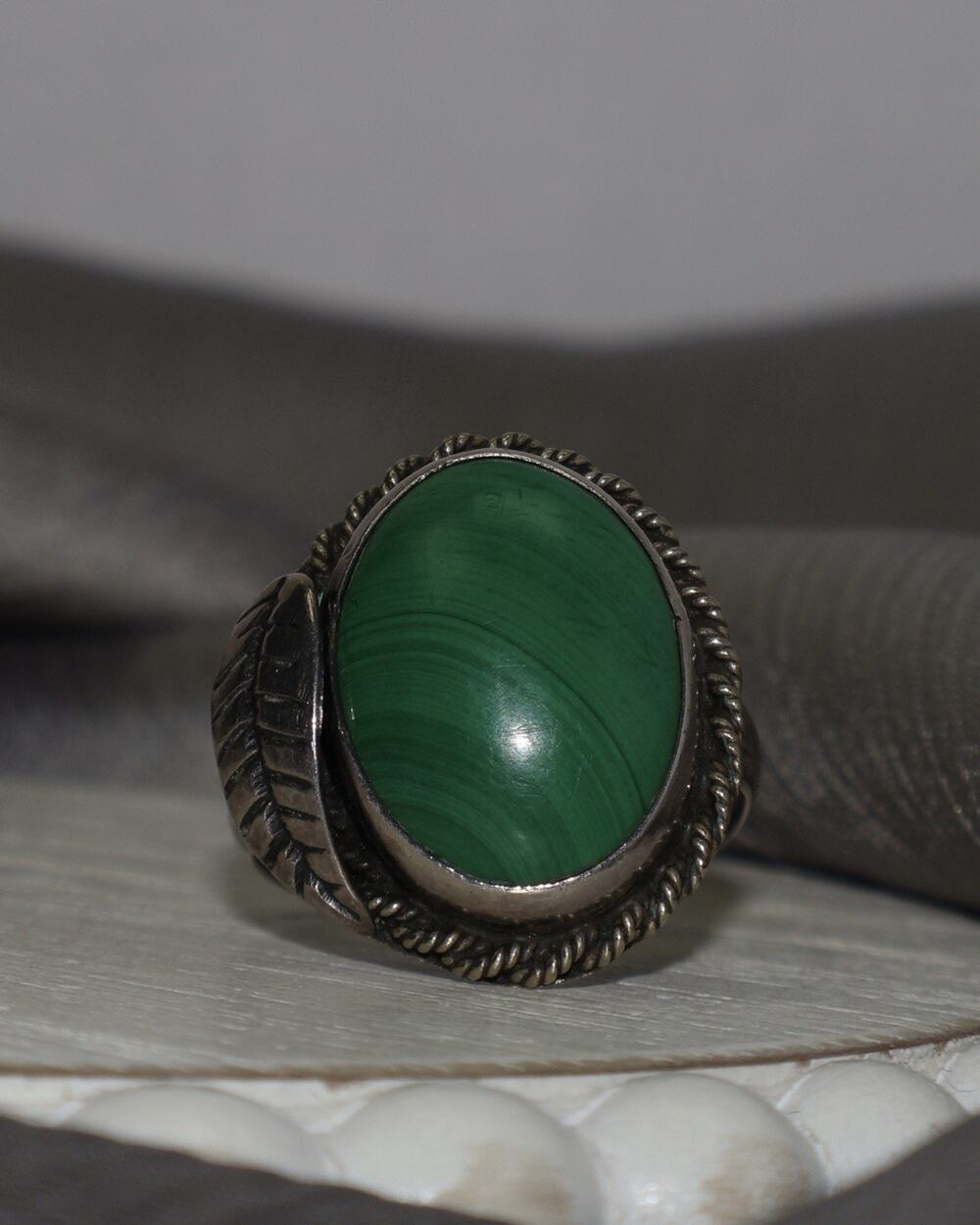 Navajo Sterling Silver Malachite Ring 6.9G / Sz 8.5